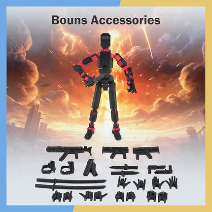 Pre-Assembly 3D Printed 5.54'' Stick 13 Action Figure, Multi-Jointed Tian13, Articulated T13 Desktop Decoration,12 in 1 d13 Accessories Best Birthday Festival Gift (Glow Green)