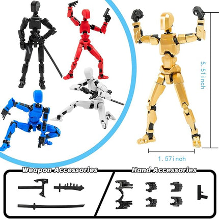 4Pack Assembled Titan T-13 Action Figures Set - Lucky Dummy Nova 13 Action Figure Robot Anime Stick Figures Fidget Toys for Boys Multi Movable Joints Gifts Toys for Kids (Golden+White+Blue+Black)