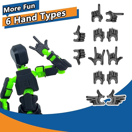 Assembled Titan 13 Action Figure Set, 3D Printed T13 Dummy Action Figure Multi-Jointed Movable Hand, Lucky 13, Desktop Decorations Game Gifts, (Black-Green)
