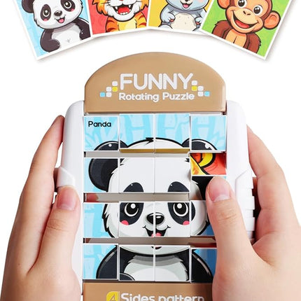 16-Piece Rotating Puzzles for Kids 4-6, Toddlers Puzzles 2-4, Road Trip, Airplane Activities Game, Travel Toys - Brain Teaser, Fine Motor Skills - Birthday Gifts Boys & Girls - Animals