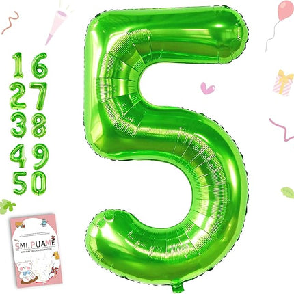 Smlpuame 40 inch Number Balloon 0-9 Green Large Number 5 Balloons,Digital Balloons for Birthday Party Celebration Decorations Supplies, Helium Foil Number Balloons for Wedding Anniversary