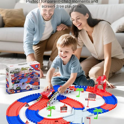 Spider Toys for Ages 5-7, Spider Race Track with 2 pcs Spider Cars Toys for 3 4 5 6 Year old Boys Girls DIY Flexible Tracks Playset Creative STEM Building Car Tracks for Kids Age 3-5 6-8 Birthday Gift