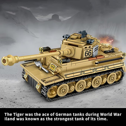 WW2 2 in 1 Army Tank Building Blocks Kit Create an American M4 Sherman & a German Tiger Tank Military Toy Sets Birthday for Age 6+ Children Teens Adults 1184 Pieces