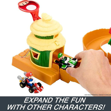Hot Wheels Mario Kart Track Set & Toy Car, Super Mario Bros Jungle Kingdom Raceway, 3+ Feet Tall with Die-Cast Mario Kart & Waterfall Jump