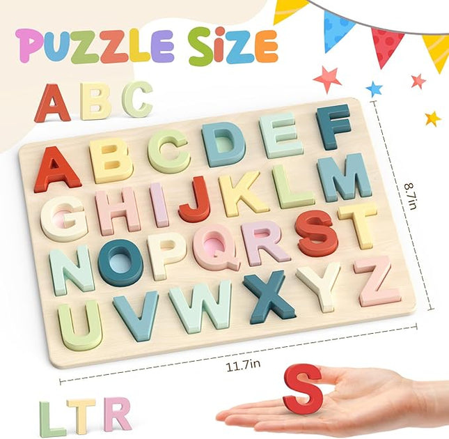 Alphabet Puzzles, ABC Preschool Learning Toys, Wooden Toys for Toddlers, Alphabet Shape Puzzles for Kids, Gift for Girls Boys