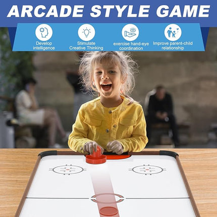 40in Tabletop Air Hockey Table, Portable Arcade Game Table for Kids and Adult, Indoor Game Table w/ 2 Pucks, 2 Pushers, Electronic Motor Fans for Game Room、Family Recreation