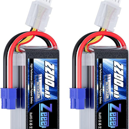 Zeee 3S Shorty Lipo 2200mAh 11.1V Battery 50C Small Pack Battery with EC3 Plug for RC Car Truck RC Vehicles Boat Drone RC Airplane Quadcopter Helicopter FPV Racing Hobby Models(2 Pack)