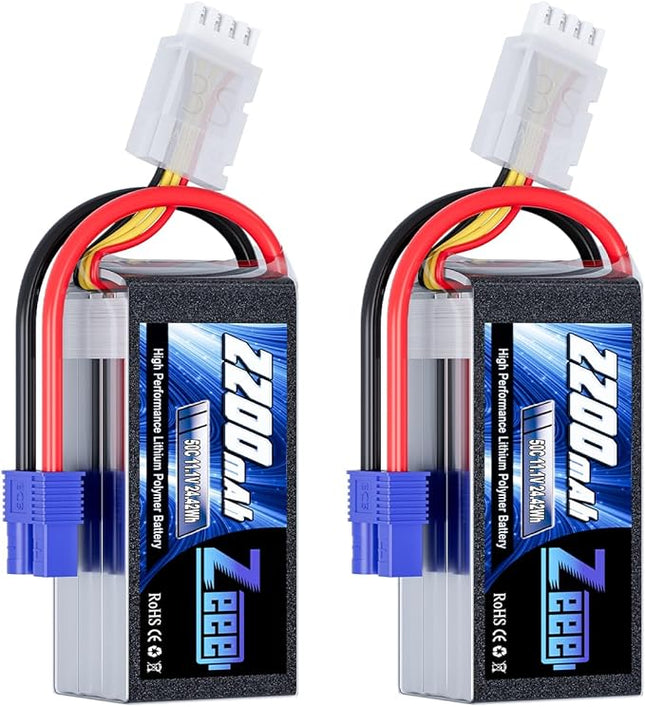 Zeee 3S Shorty Lipo 2200mAh 11.1V Battery 50C Small Pack Battery with EC3 Plug for RC Car Truck RC Vehicles Boat Drone RC Airplane Quadcopter Helicopter FPV Racing Hobby Models(2 Pack)
