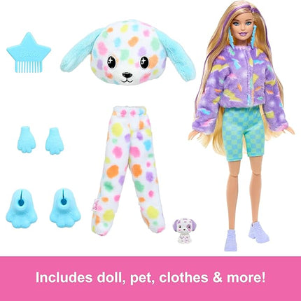Barbie Cutie Reveal Doll & Accessories, Color Dream Series Set with Rainbow Dalmation Plush Costume & 10 Surprises Including Color Change