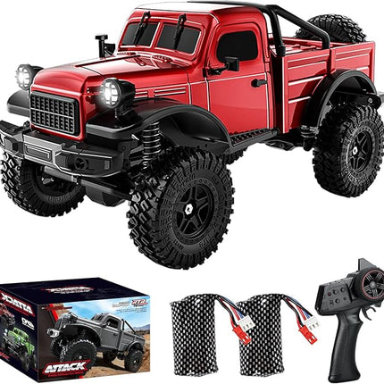 1:18 Scale All Terrain Remote Control Car, 2.4 GHz 4WD RC Rock Crawler with LED Lights, 12KPH Off-Road Pickup Truck Vehicle Toys RTR Gift for Adults