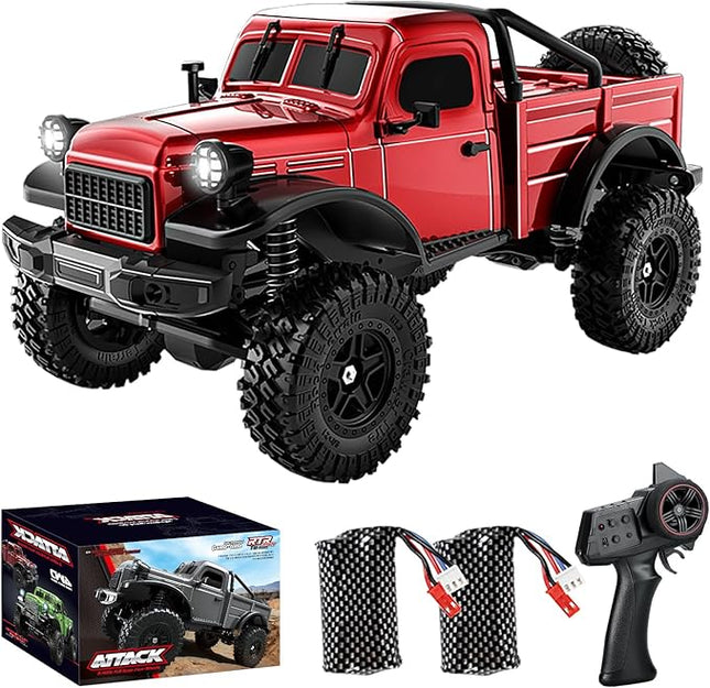 1:18 Scale All Terrain Remote Control Car, 2.4 GHz 4WD RC Rock Crawler with LED Lights, 12KPH Off-Road Pickup Truck Vehicle Toys RTR Gift for Adults