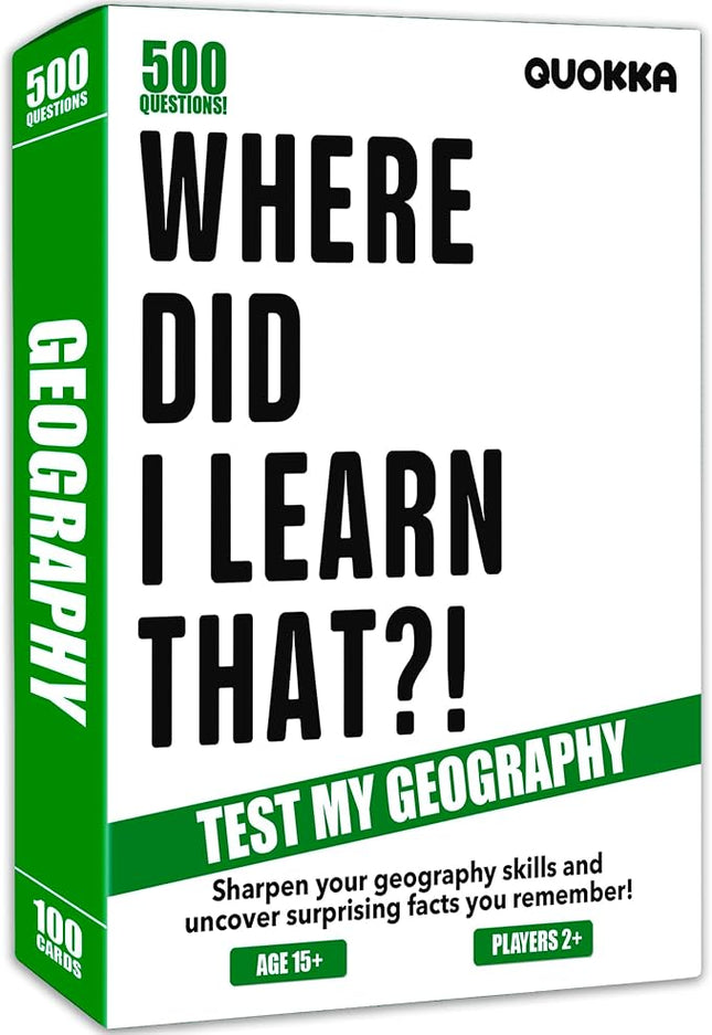 QUOKKA Trivia Card Game with 500 Questions in Geography – Trivia Games for Adults, Teens, and Families – Trivia Cards with Answers – Great Board Games Trivia for Family Party and Game Night