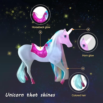 Yellow River Magical Light Unicon and 11.5" Princess Doll, Unicorn Gifts for Christmas Birthday for Girls 3+, Fairy Tale Story Unicorn Horse Toys Playset for Kids Ages 3 4 5 6 7 8