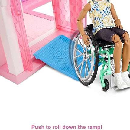 Barbie Ken Fashionistas Doll #167 with Wheelchair & Ramp Wearing Tie-Dye Shirt, Black Shorts, White Sneakers & Sunglasses, Toy for Kids 3 to 8 Years Old