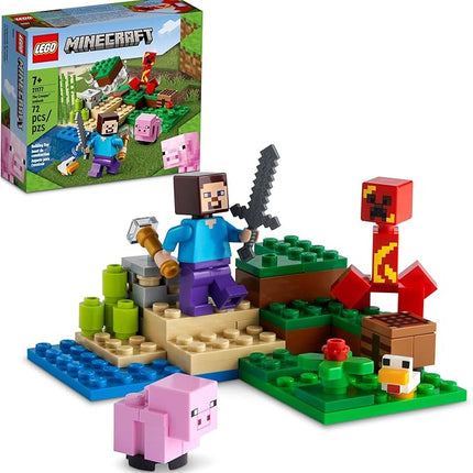 LEGO Minecraft The Creeper Ambush Building Toy 21177, Pretend Play Zombie Battle, Gift for Kids, Boys and Girls Age 7+ Years Old, Ore Mining and Animal Care with Steve, Baby Pig & Chicken Minifigures