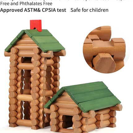 Wondertoys 328 Pcs Wooden Logs Set Ages 3+, Classic Building Log Toys for Kids, Creative Construction Engineering Educational Gifts