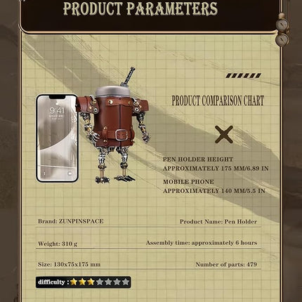 Adult 3D Metal Puzzle, Steampunk Style Pen Holder Metal Model Set, 3D Metal Puzzle Mechanical Pen Holder Building Blocks, DIY Mechanical Model Set, a high-end Gift for Men