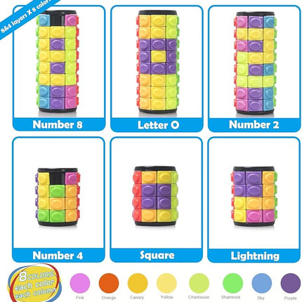 R.Y.TOYS Rotate and Slide Puzzle-Design Patent,Fidget Toys(Restore Order/Create Patterns) 8 Colors,4 and 8 Layers-Detach Piece for Quick Play,Brain Teaser,Sensory Toys Gifts,Easter Basket Stuffers