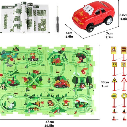 Puzzle Racer Kids Car Track Set, Plastic Puzzles for Kids Ages 3-5 with A Cute Vehicle, Toddler Puzzle Track Play Set Gift, Race Tracks for Toddler 3-5, Toys for 3 4 5 6 Year Old Boys Girls