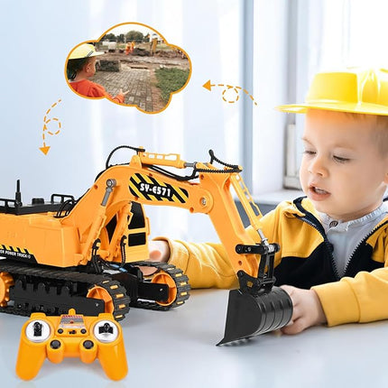 DOUBLE E Remote Control Excavator Toy 2 Batteries RC Excavators Sandbox Digger Hydraulic Construction Toys Vehicles Birthday Gift for Boys Kids 6+ Years