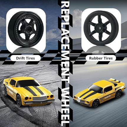 Remote Control Car RC Drift Car 2.4GHz 1:24 4WD 15KM/H High Speed Racing Sport Car with LED Lights Drifting Tire Racing Sport Toy for Adults Boys Girls Kids Gift 2Pcs Rechargeable Batteries