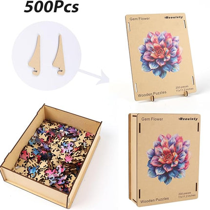 Wooden Puzzles for Adult 500 Piece, Flower Succulent Puzzle for Girls and Women, Challenging Puzzle, Luxurious Shaped Wooden Puzzles for Adults, Family Game 16.9 x 16.3in