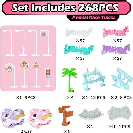 268 PCS Unicorn Race Tracks for Kids Toys, Glow in The Dark Magic Toy Set, 2 Unicorn Cars Track, Flexible DIY Track Set, Birthday Gift for Age 3-9 Boys Toddler Girls