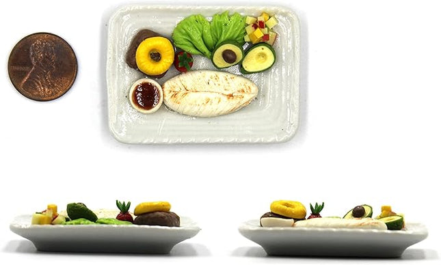 Lovely Mixed 5 Assorted Hawaiian Grilled, Steak, with Appetizer Dish Dollhouse Miniature Food, Tiny Food for Collectibles, Compatible with Barbie Dollhouse and Diorama Scale 1:6, 1/6