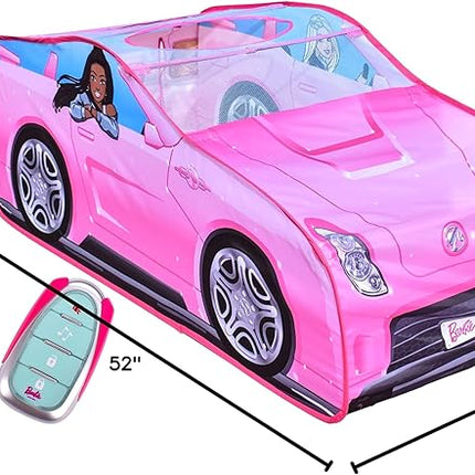 Barbie Convertible Pop Up Tent - Pink Princess Playhouse Car Toy with Sounds & Key Fob, Indoor and Outdoor Play