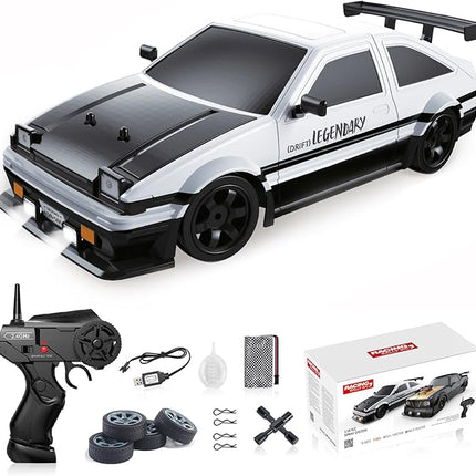 YUZ Remote Control Car RC Drift Car 1/16 Scale 4WD 18KM/H High Speed RC Car 2.4GHz with LED Lights Spray Racing Toy Car for Adults Boys Girls Kids Birthday 2Pcs Rechargeable Batteries, White