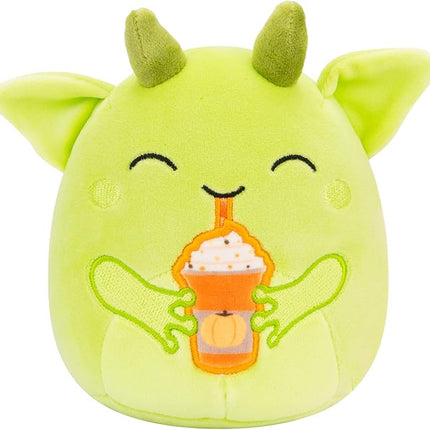 Squishmallows Original 5-Inch Halloween 4-Pack – Gabin Pumpkin Axolotl, Fitzy Goblin Holding Latte, Malcolm Bat Mushroom, Ms. K Purple Clown – Official Jazwares Plush (Little)