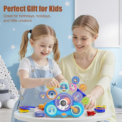 STEM Gears Toys for Kids Ages 3+, Creative Learning Building Blocks, 18Pcs Educational Construction Toy Set, Electric & Manual Dual Mode, Versatile Gear Playset Gift for Boys & Girls