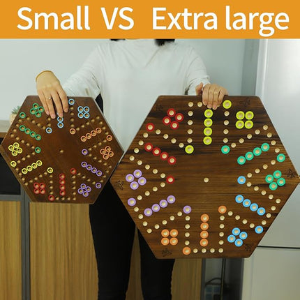 Extra Large Wahoo Board Game Wooden Original Board Game 2 Side Painted Fast Track Game for 4 Player and 6 Player with 30 Marbles,6 Dices for Family Game Night (Brush Paint Burn Color)