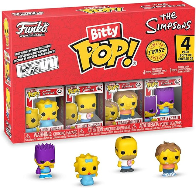Funko Pop! Bitty: Simpsons - Maggie Simpson, Homer Simpson, Barney Gumble, and A Surprise Mystery Mini Figure - 0.9 Inch (2.2 Cm) - The Simpsons Collectable - Stackable Display Shelf Included