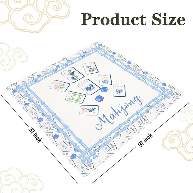 Chinoiserie Mahjong Mat 31 x 31 in, Blue and White Grandmillennial Mahjong Mat for Table, Non-Slip Noise Reduction Game Table Cover Tablecloth for Card Poker Dominoes Dice and Board Games