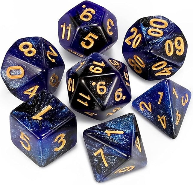 CiaraQ DND Polyhedral Dice Set for Dungeons and Dragons RPG MTG Role Playing Table Games-with 1 Dice Pouch (Dark Blue & Black + Glitter)