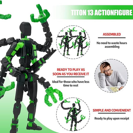 Already Assembled T13 Action Figure Accessories,T13 Multi-Jointed Movable,for Collectors Desktop Decorations t-13 Movability 3D Printed Toys (Black Green)