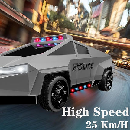 RC Remote Control Car Cybertruck Toy, Police Car Toy 2.4GHz, LED Lights, 2 Rechargeable Batteries, Ideal Gift for Boys Girls Ages 3+ Years