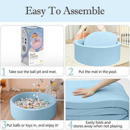 Foam Ball Pit for Toddlers, 35.4"x 11.8" Kids Ball Pit, Soft Round Baby Ball Pool, Ideal Gift for Girls and Boys, Indoor and Outdoor Game(Blue, NO Balls)