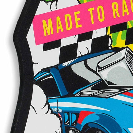 Hot Wheels Made to Race Wood Wall Decor - Bold Hot Wheels Racing Sign Featuring Blue Muscle Car Art