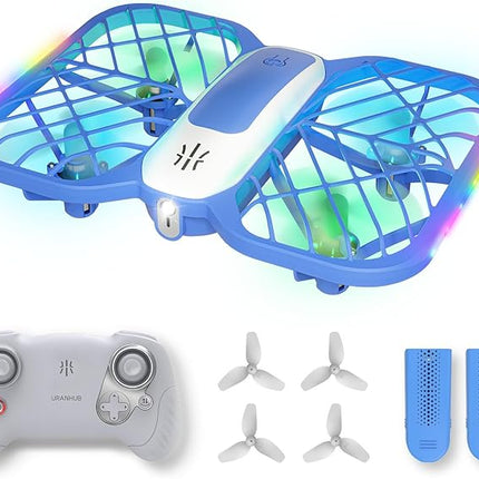 UranHub Drones for Kids, Mini Drone with 5 Lighting Modes, 22-Min Flight Time RC Drone with 2 Batteries/2 Takeoff Options/3D Flip/3-Speed/Propeller Protection Cover, etc, Gift for Kids (Blue)