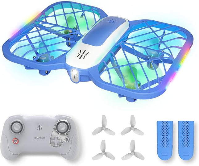 UranHub Drones for Kids, Mini Drone with 5 Lighting Modes, 22-Min Flight Time RC Drone with 2 Batteries/2 Takeoff Options/3D Flip/3-Speed/Propeller Protection Cover, etc, Gift for Kids (Blue)