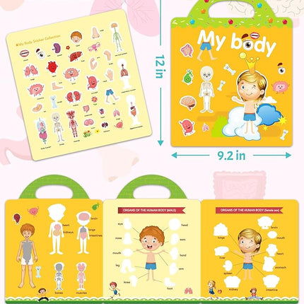 Benresive Reusable Sticker Book for Toddlers 2-4 Years, Fun Travel Stickers for Kids, Waterproof Sticker Books for Toddlers 1-3, Crafts Activities for Todddlers 1-3 2-4 3-5 - My Body