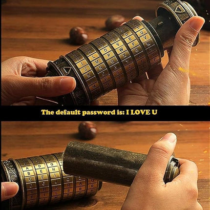 Unique Valentines Gift Cryptex Da Vinci Code Mini Cryptex Lock Puzzle Boxes with Hidden Compartments Heavy Real Metal Novelty Birthday Gifts Big Enough for Notes,Paper Money,Rings,Jewelry (Bronze)