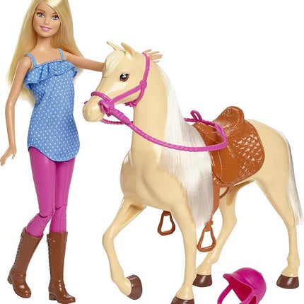 Barbie Playet with Blonde Fashion Doll in Riding Outfit & Light Brown Horse with Saddle, Bridle & Reins (Amazon Exclusive)