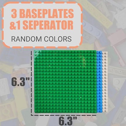 1000 Pieces Building Blocks, Classic Stackable Base Plates, 3 6.3" x 6.3" Blue, Gray and Green Base Plates, Compatible with All Major Brands