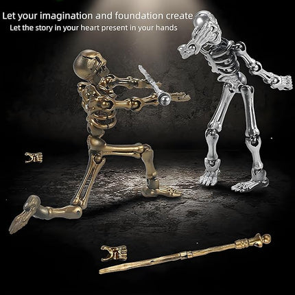 6 Pack T13 Action Figures Set, Titan 13 Skeleton Action Figure, Dummy 13 with Multi-Jointed Movable Limbs, Halloween Miniatures 3D Printed Poseable Skeleton Decor