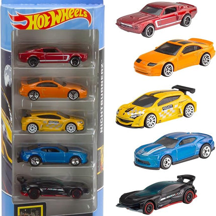 Hot Wheels 1:64 Scale Die-Cast Toy Cars 5-Pack, Set of 5 Toy Race Cars, Hot Rods, Character Cars, Rescue or Pick-Up Trucks (Styles May Vary)