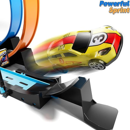 Toy Car Race Track Set for Boys Kids Age 3-5 4-7, Race Tracks with 4 Crash Zones and 1:64 Scale High-Speed Slot Cars, Christmas Halloween Birthday Gifts Toys for Toddlers Boys 4-8 8-12 Years