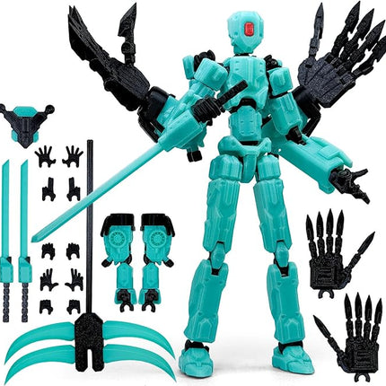 8Inch T13 Action Figure Assembly Completed,3D Printed Multi-Jointed Movable Toy Nova 13 Action Figures Desktop Decorations for Game Lovers Toy (Cyan)